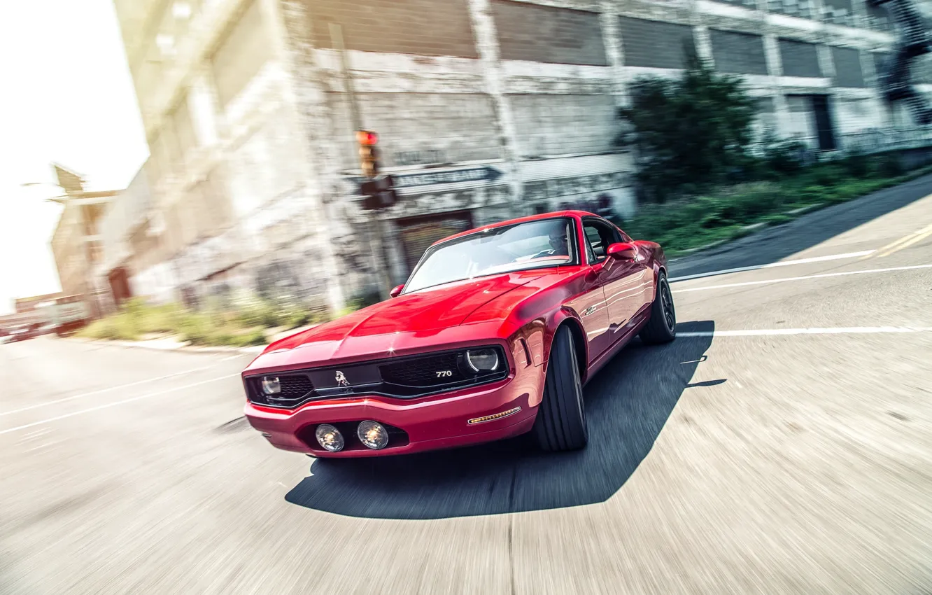 Photo wallpaper street, Mustang, Ford, turn, red, front, Equus Bass 770, CAR Magazine