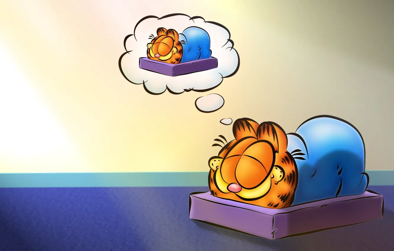 Photo wallpaper cat, cartoon, sleep, sleeping, Garfield, Garfield