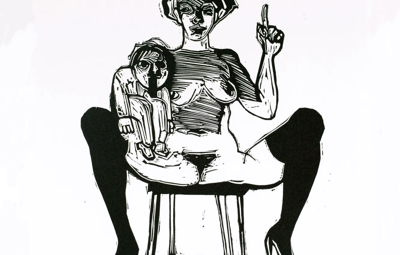 Photo wallpaper children, woman, picture, black and white, light background, naked, Austrian artist, Georg Eisler