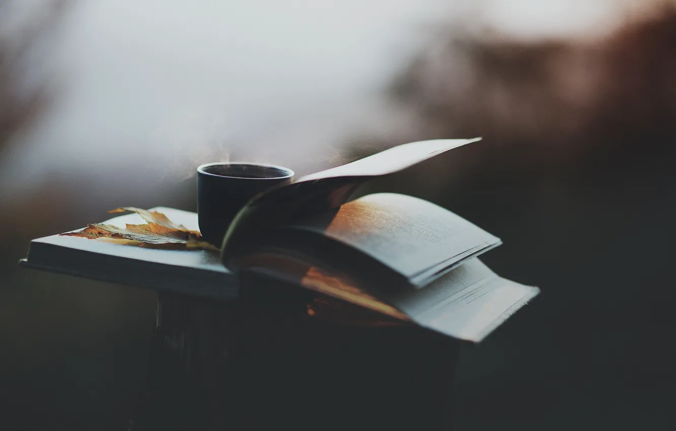 Photo wallpaper autumn, coffee, book, depth of field