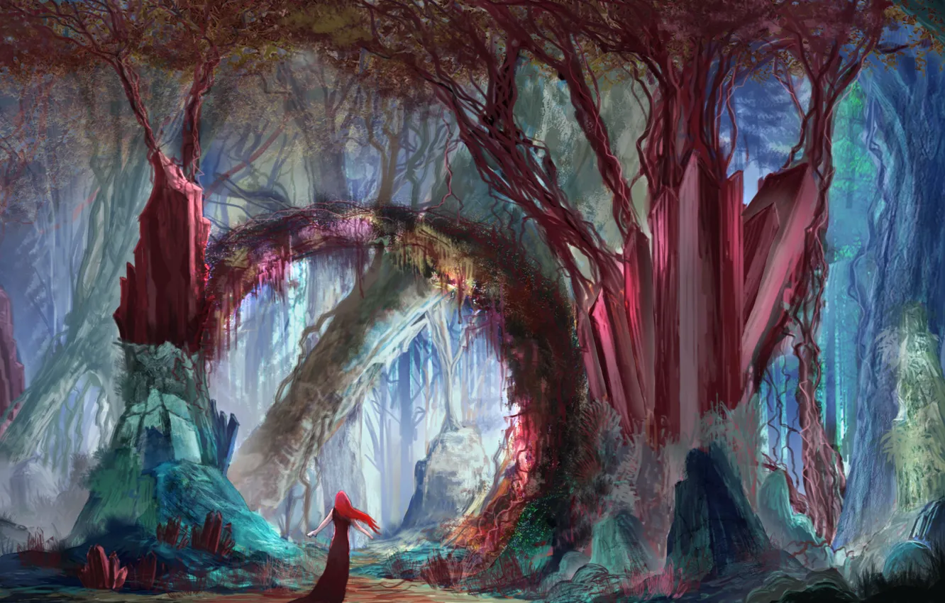 Photo wallpaper forest, girl, fantasy, art, Manu Micheler