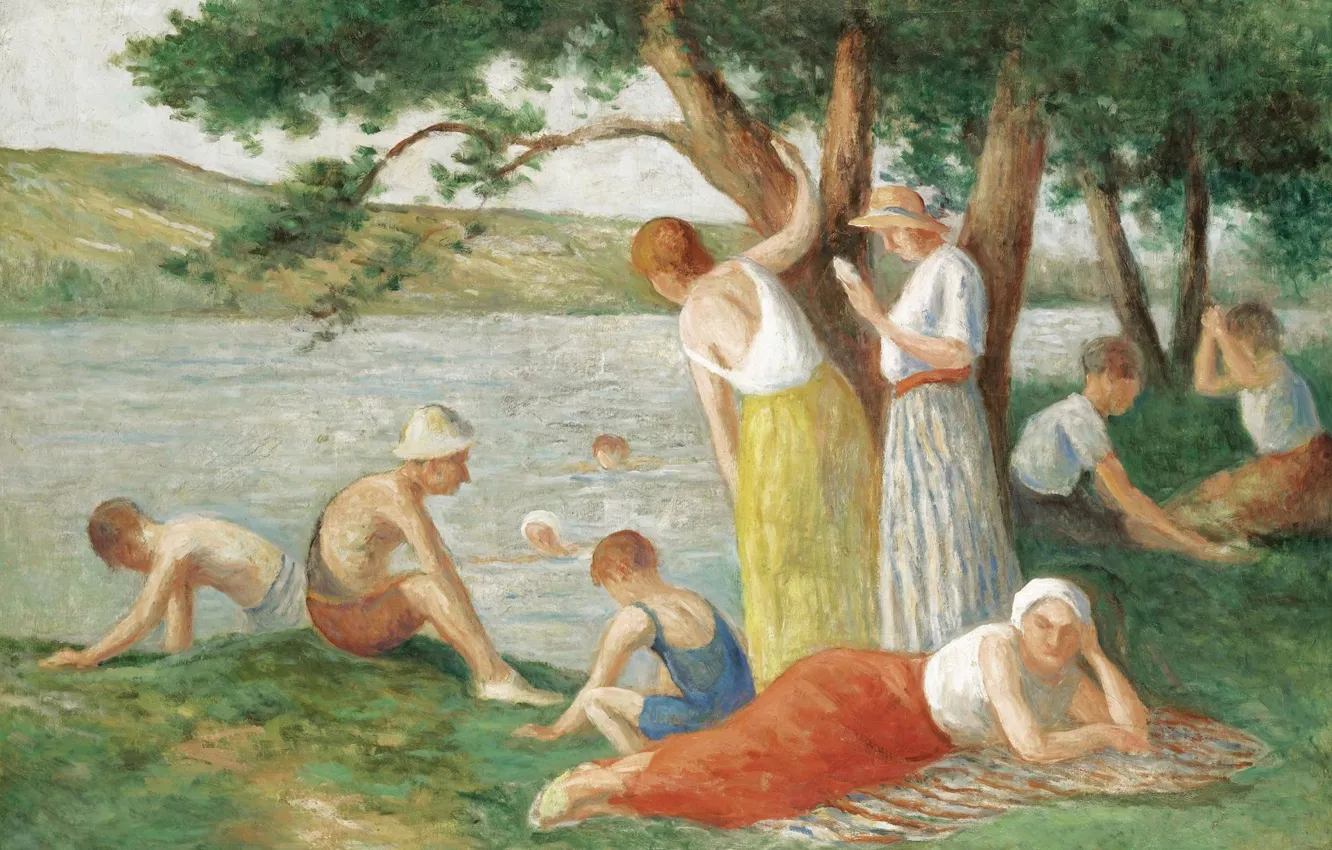 Photo wallpaper picture, genre, Maximilien Luce, Maximilien Luce, Swimming in Rollbase