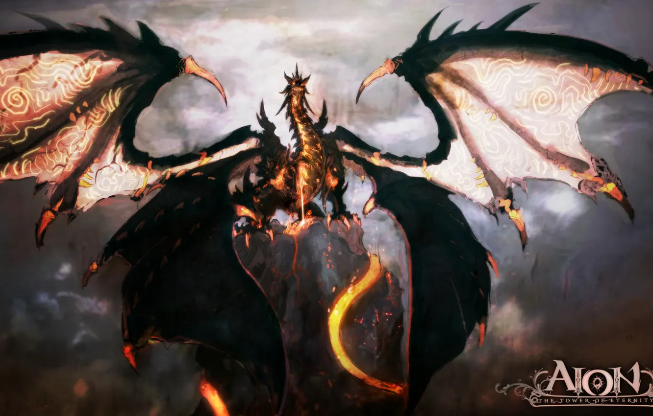Photo wallpaper dragon, wings, lava, Aion, MMORPG, the tower of eternity