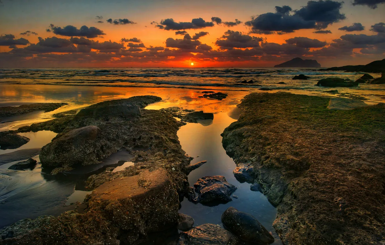 Photo wallpaper sea, sunset, coast