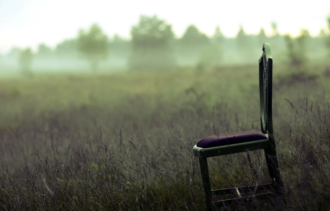 Photo wallpaper field, fog, chair