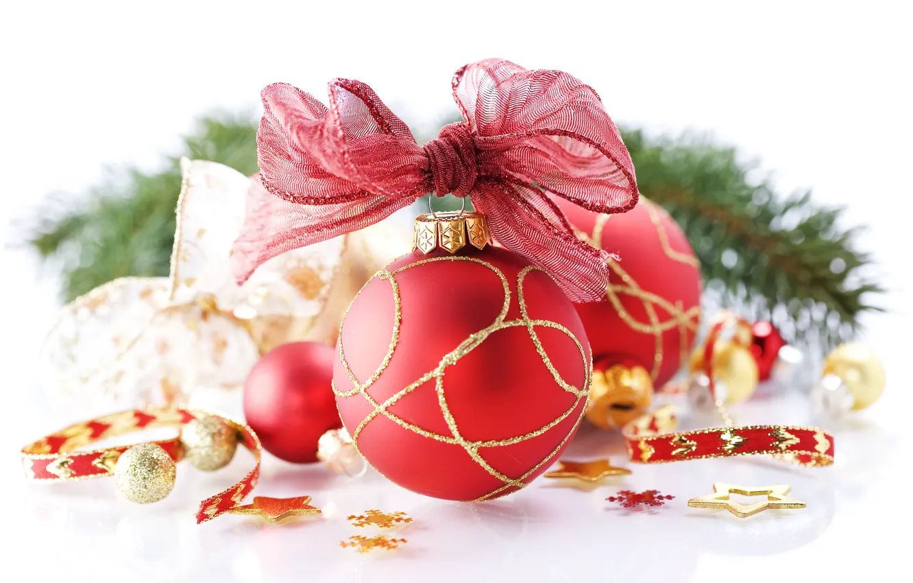 Photo wallpaper holiday, balls, toy, new year, Christmas, bow