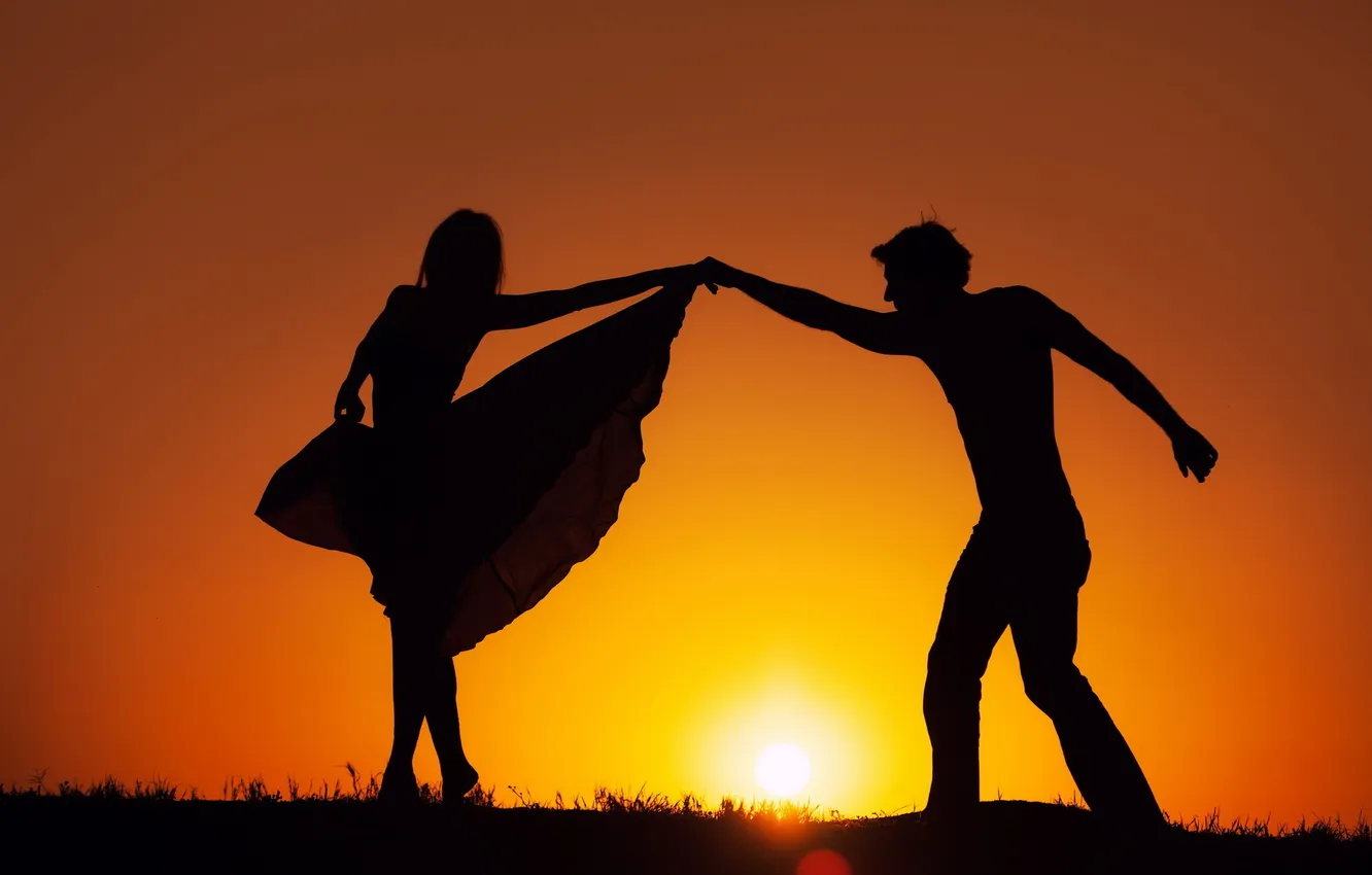 Photo wallpaper girl, silhouette, guy