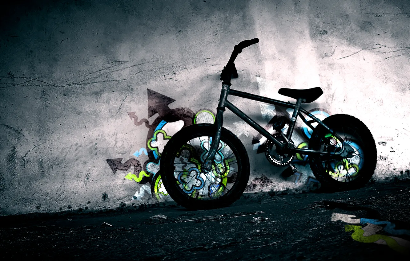Photo wallpaper bike, wall, graffiti, bmx