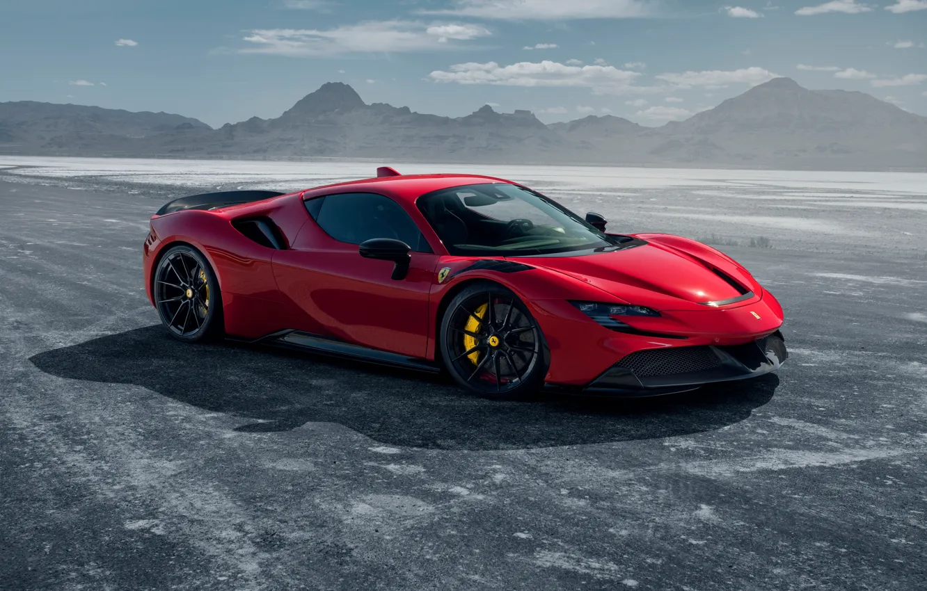 Photo wallpaper Ferrari, Red, Mountain, Side, Road, Novitec, Ferrari SF90, Ferrari SF90 Road