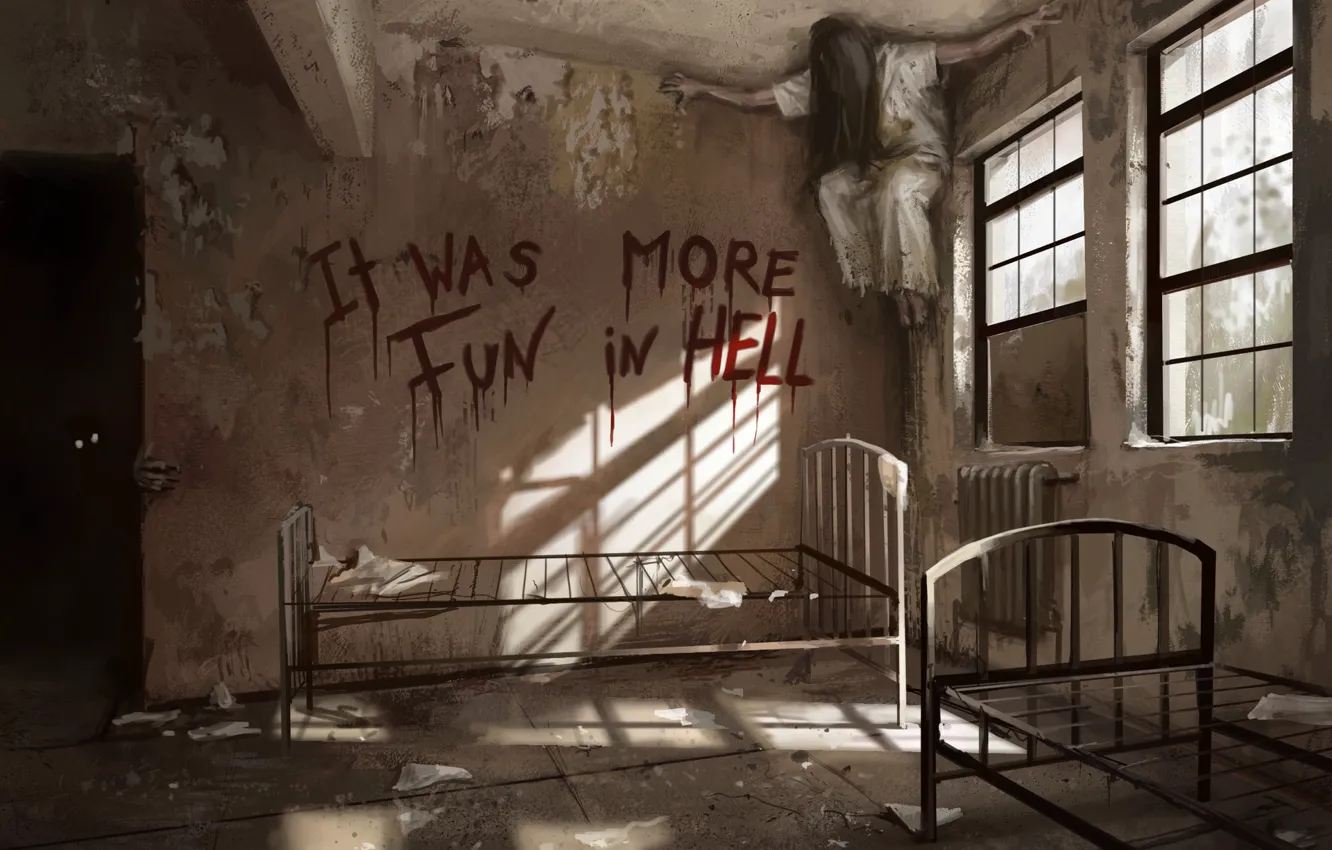 Photo wallpaper girl, room, the inscription, bed, something, being, obsessed