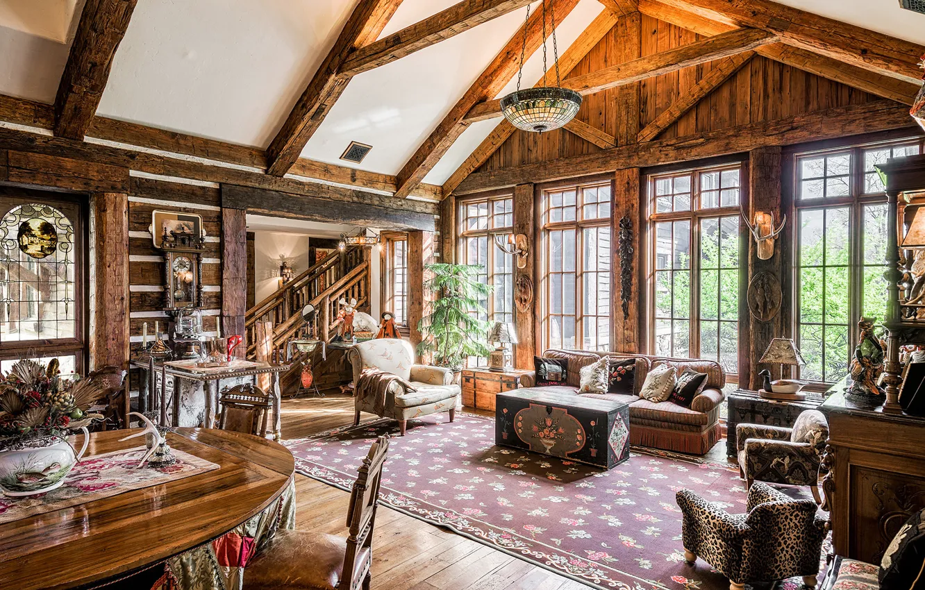 Photo wallpaper wooden, home, luxury, New Jersey, great room