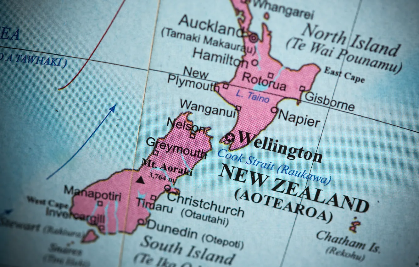 Photo wallpaper colors, New Zealand, map, oceania
