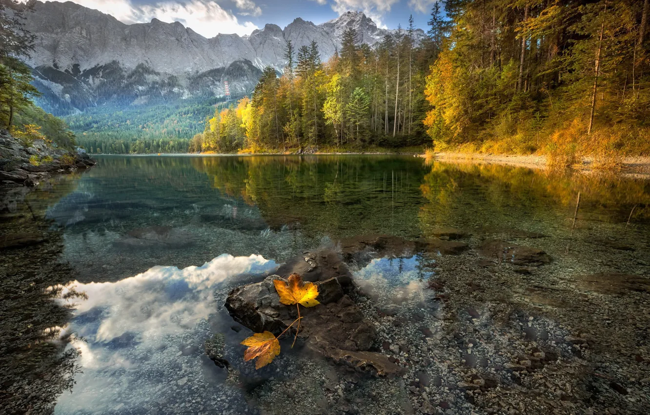 Photo wallpaper autumn, mountains, lake