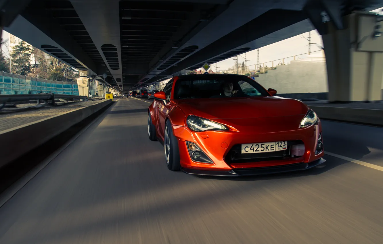 Photo wallpaper road, bridge, people, Toyota, GT86, Rocket, leads, Bunny