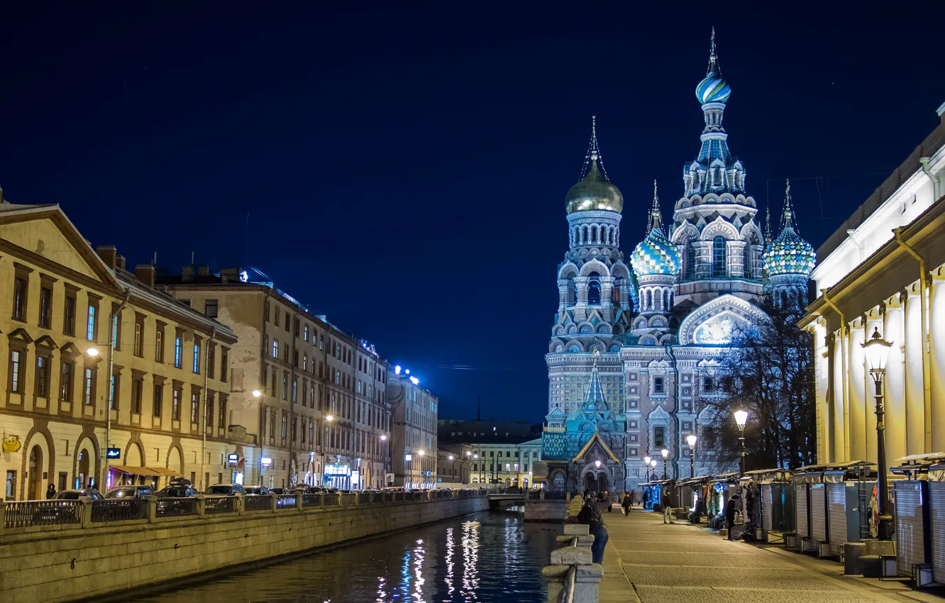Photo wallpaper machine, water, the city, lights, glare, blue, street, Avenue