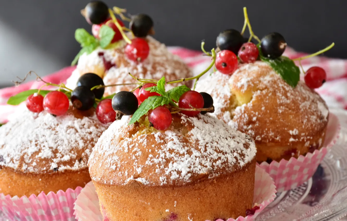 Photo wallpaper berries, currants, cupcakes, muffin, cakes
