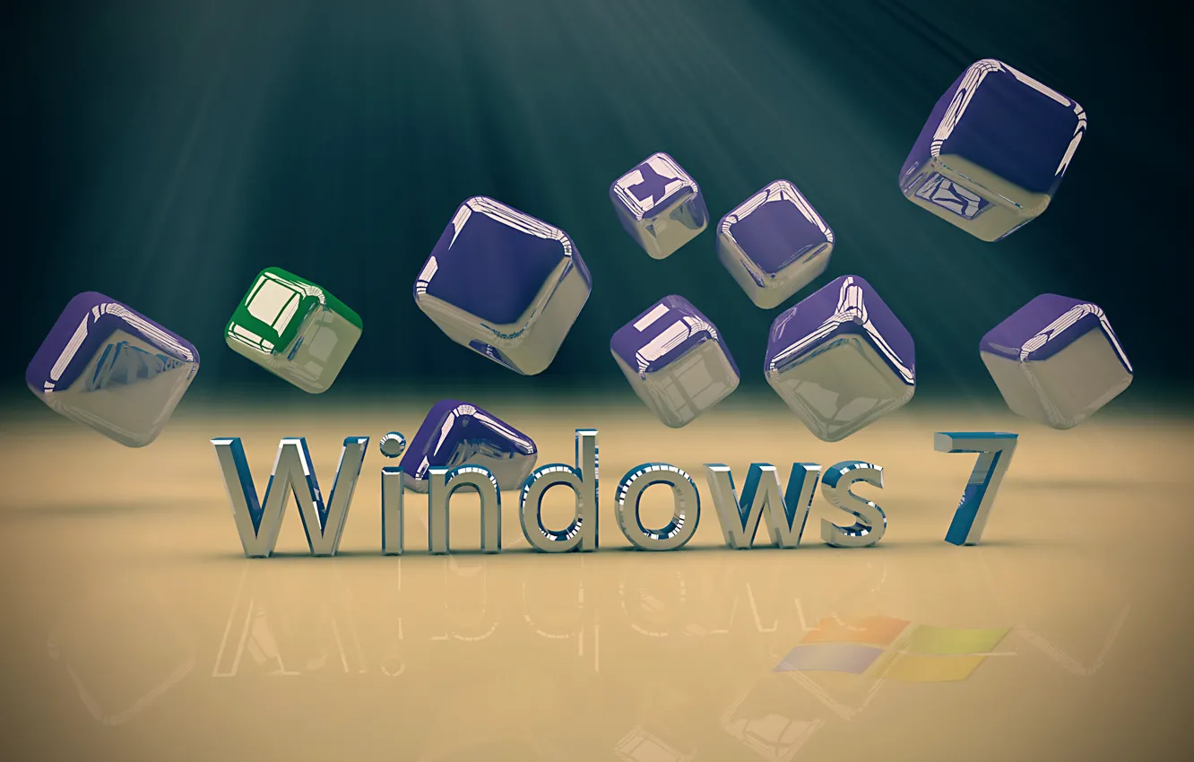 Photo wallpaper computer, text, metal, cubes, cube, operating system, windows. 7