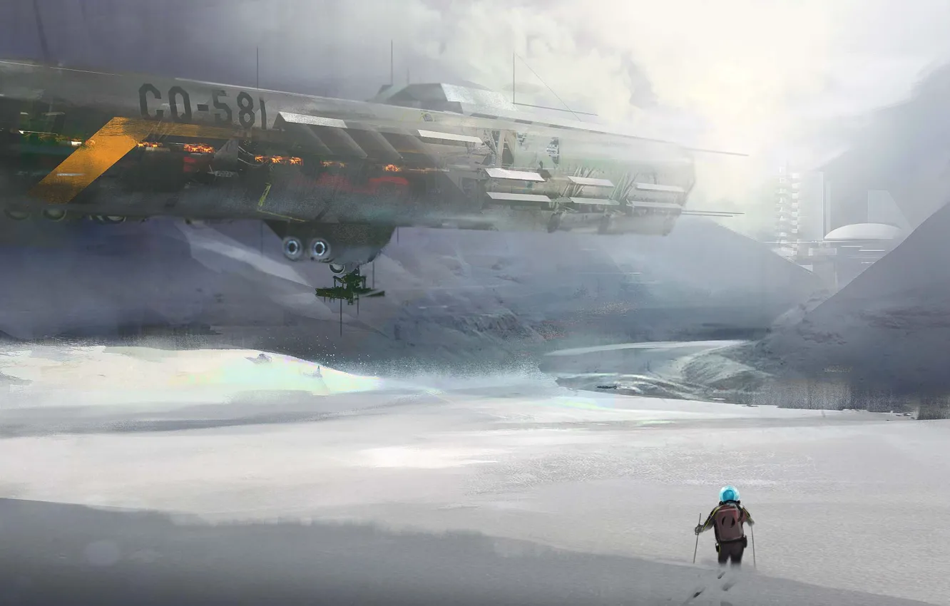 Photo wallpaper cold, snow, fiction, ski, people, ship, the suit, art