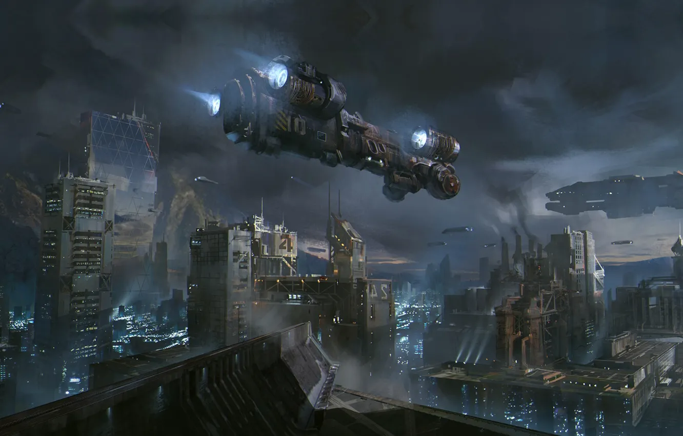 Photo wallpaper night, the city, fiction, art, B S, City_2