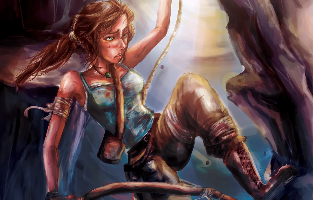 Photo wallpaper rope, bow, art, Tomb Raider, Lara Croft, Lara Croft, Tomb Raider