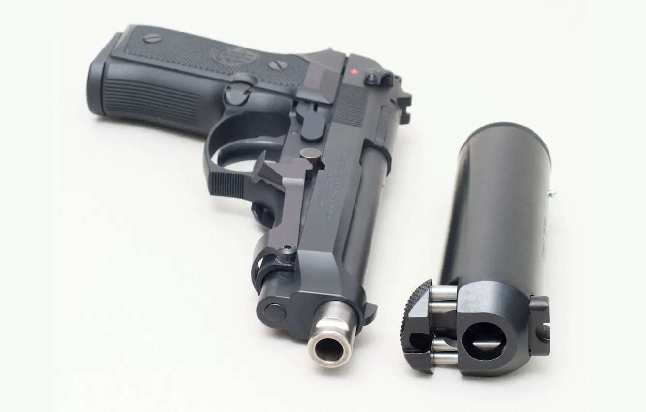 Photo wallpaper gun, white background, muffler, Beretta