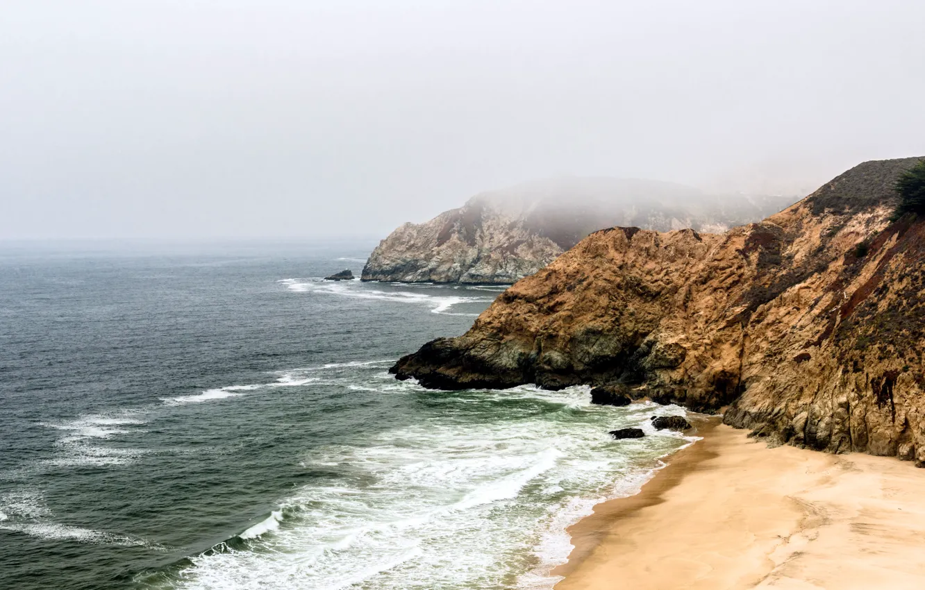 Photo wallpaper sand, beach, water, fog, the ocean, coast, mountain, CA
