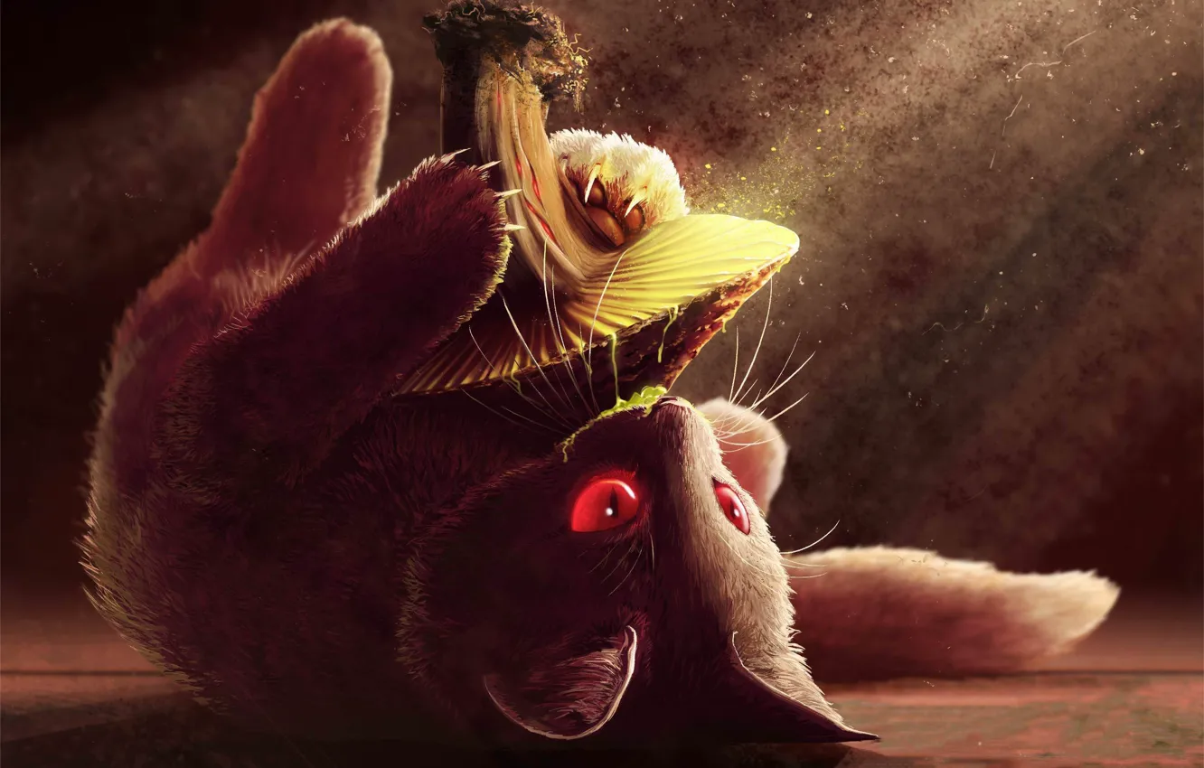 Photo wallpaper cat, mushrooms, cat, kitty, Music, Spitfire, Single, Infected Mushroom