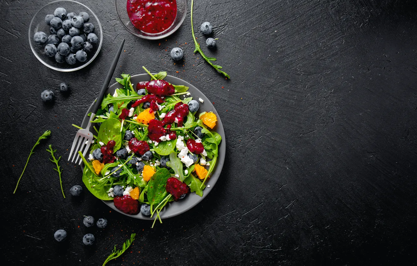 Photo wallpaper berries, cheese, fruit, salad, lettuce, summer