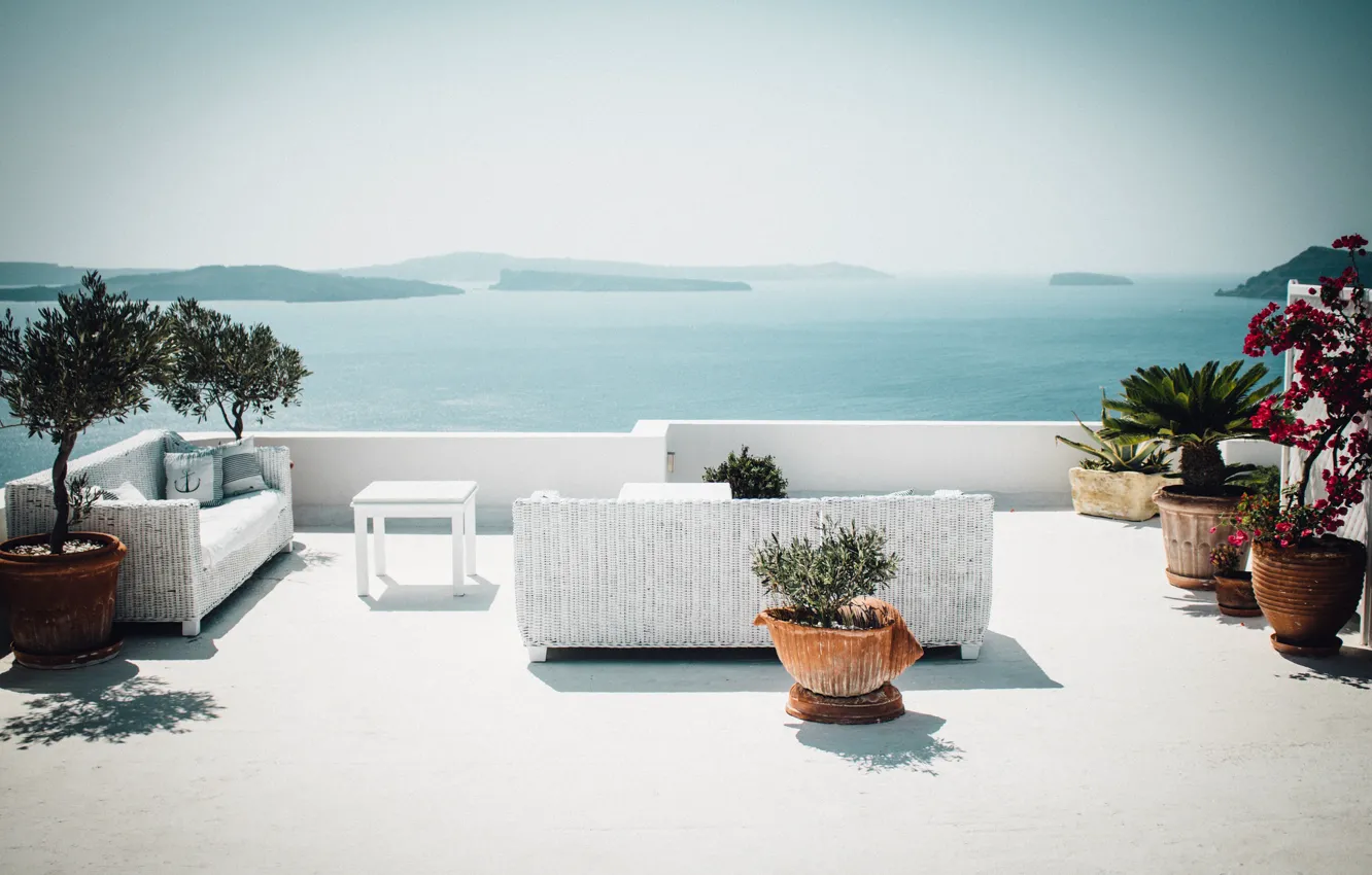 Photo wallpaper sea, paradise, Santorini, Oia, Greece, sunny, Thira, Aegean