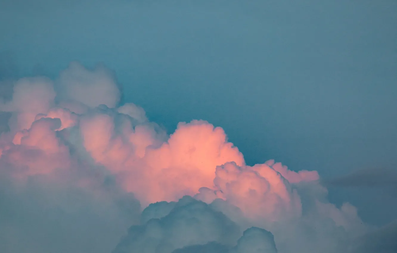 Photo wallpaper background, mood, hearts, blue sky, pink clouds