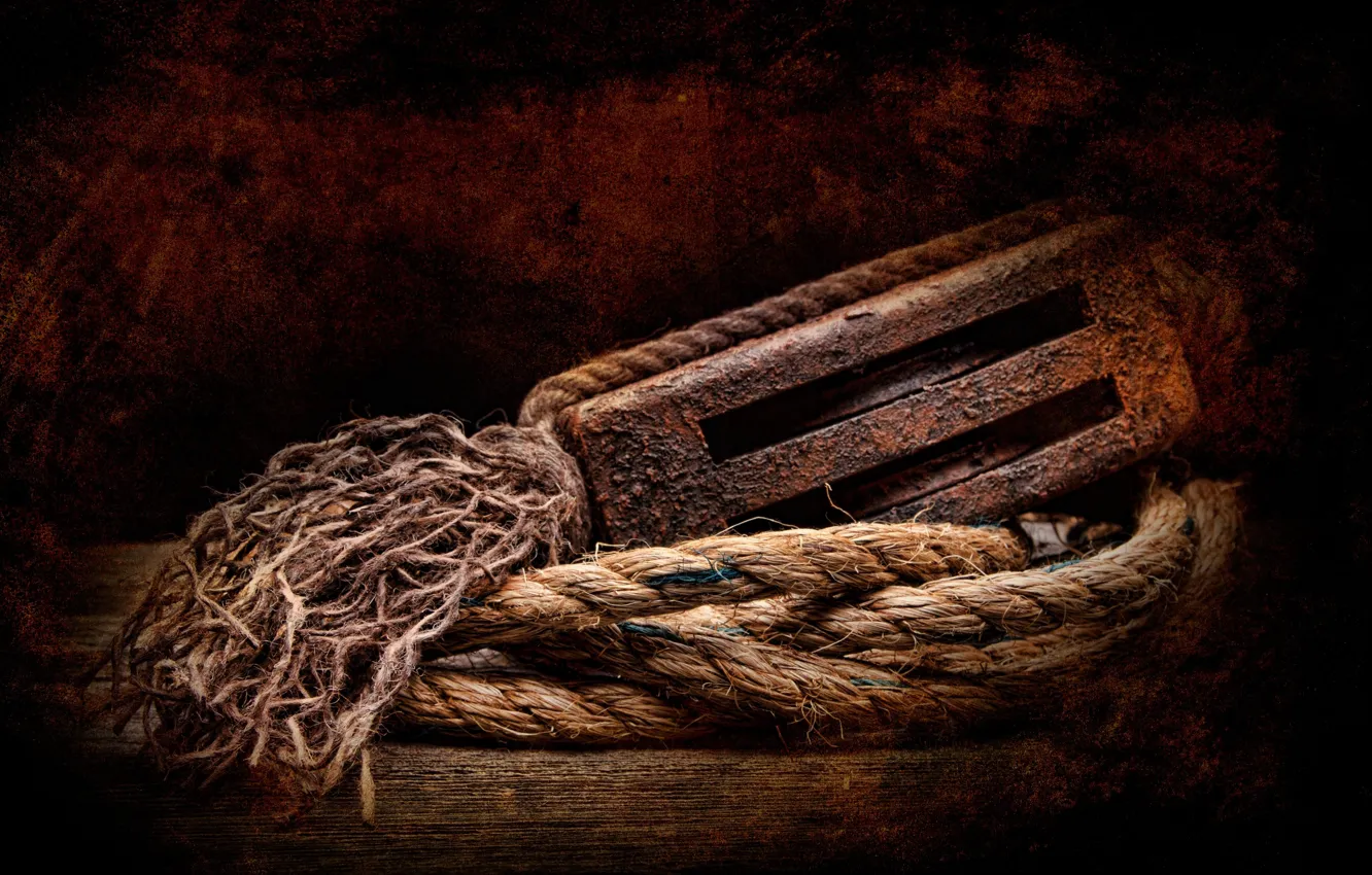 Photo wallpaper rope, rust, Pulley
