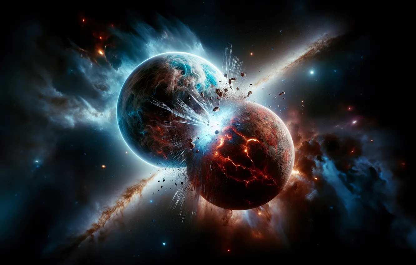 Photo wallpaper space, universe, red, blue, nebula, stars, dust, planet