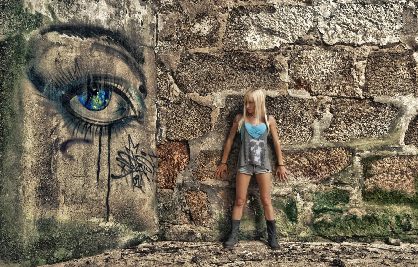 Photo wallpaper girl, wall, graffiti