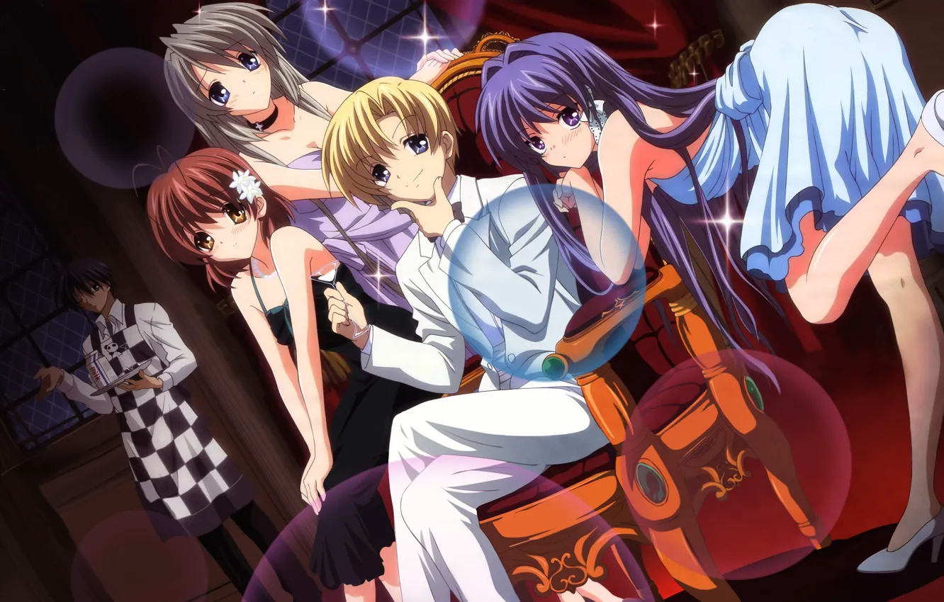 Photo wallpaper girl, party, clannad, Clannad, Nagisa Furukawa, Tomoya Okazaki, Kyou Fujibayashi, Tomoyo Sakagami