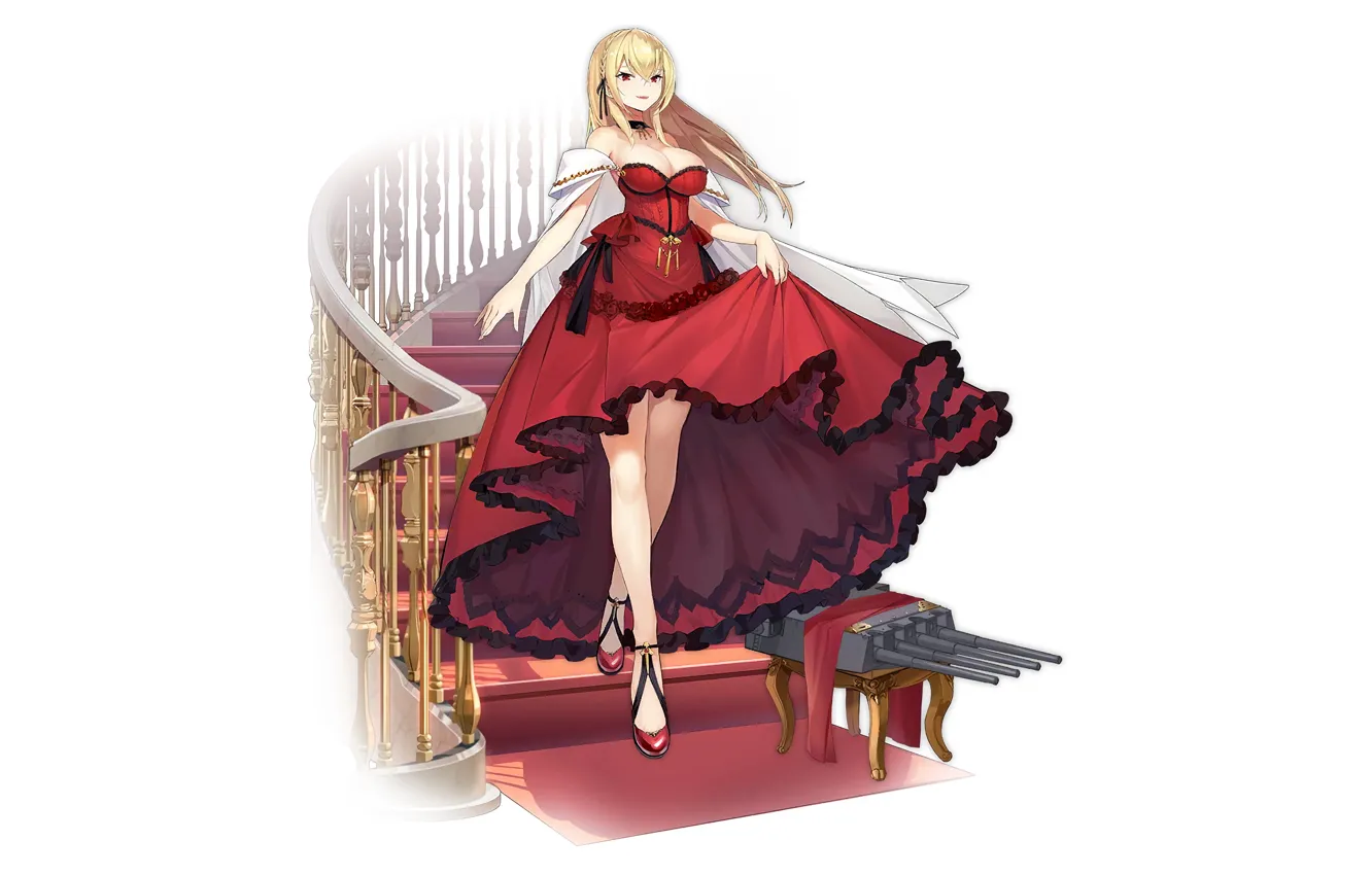 Photo wallpaper girl, sexy, cleavage, long hair, dress, boobs, anime, beautiful