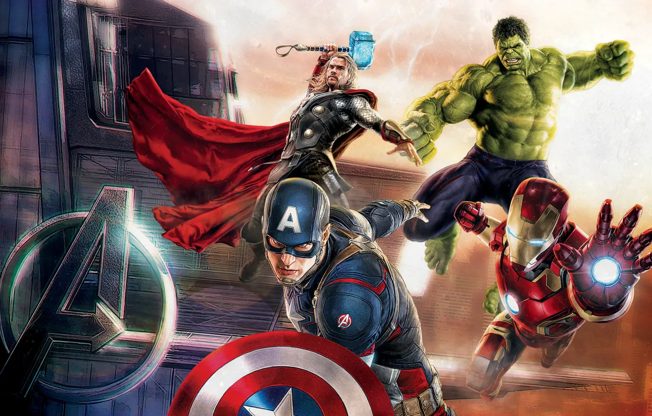 Photo wallpaper Hulk, iron man, Thor, captain America, the Avengers, avengers