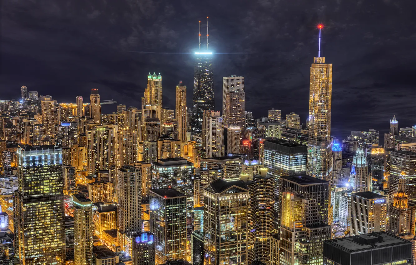 Photo wallpaper night, the city, home, Chicago, USA, Illinois