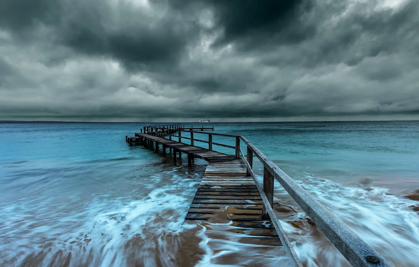 Photo wallpaper sea, the sky, bridge, nature
