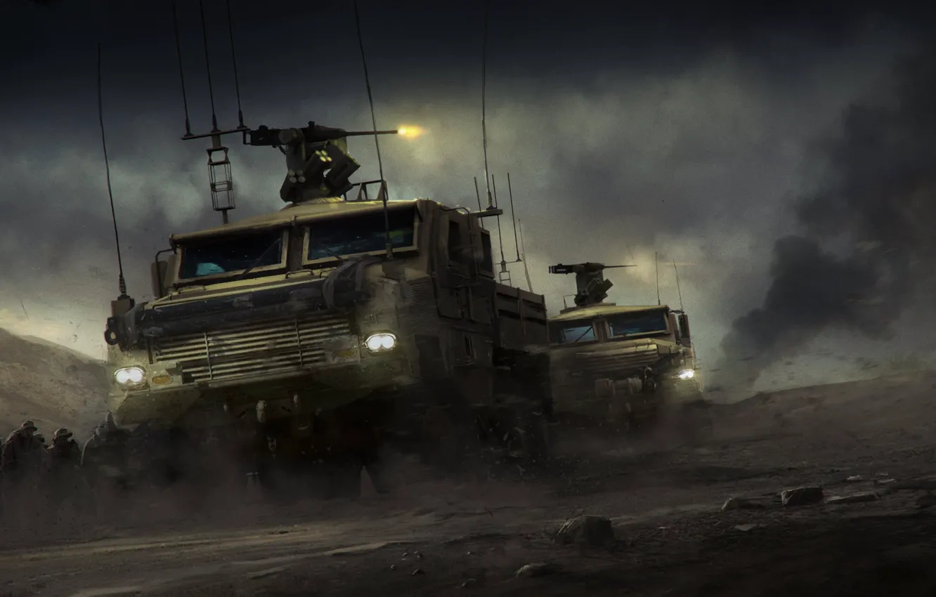 Photo wallpaper transport, smoke, Covering Fire