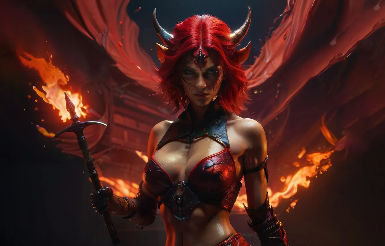Photo wallpaper look, girl, anger, the demon