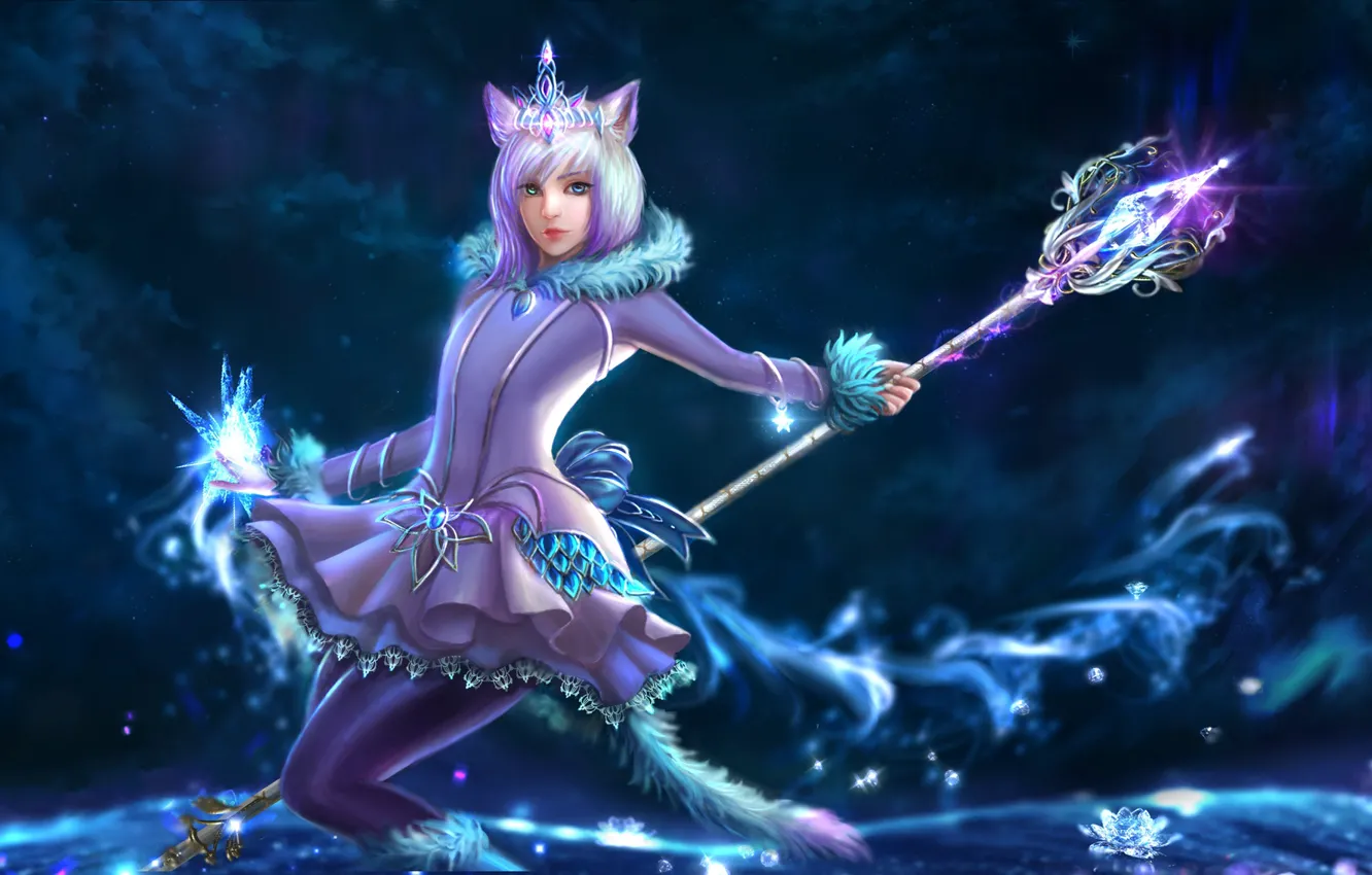 Photo wallpaper girl, crystals, staff