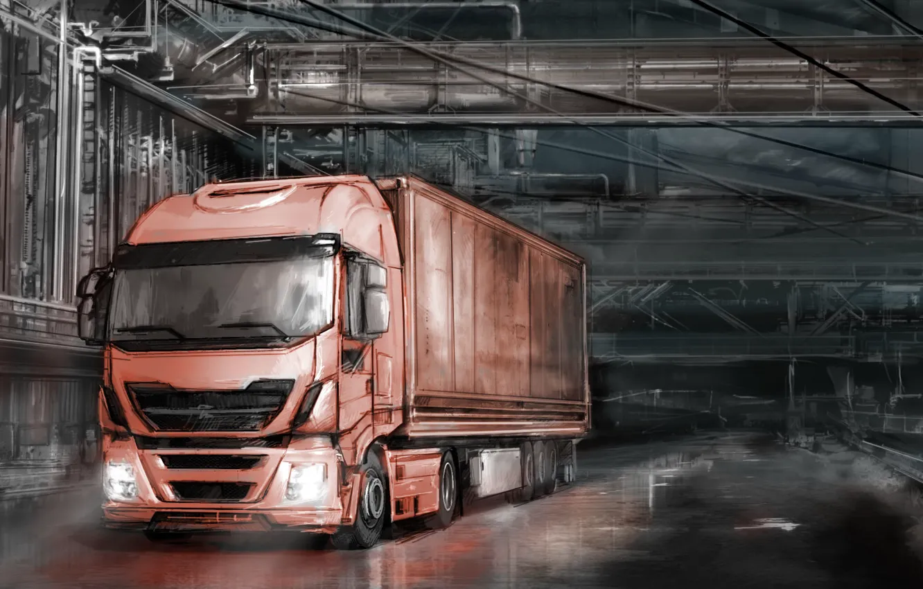 Photo wallpaper game, night, truck, ETS2