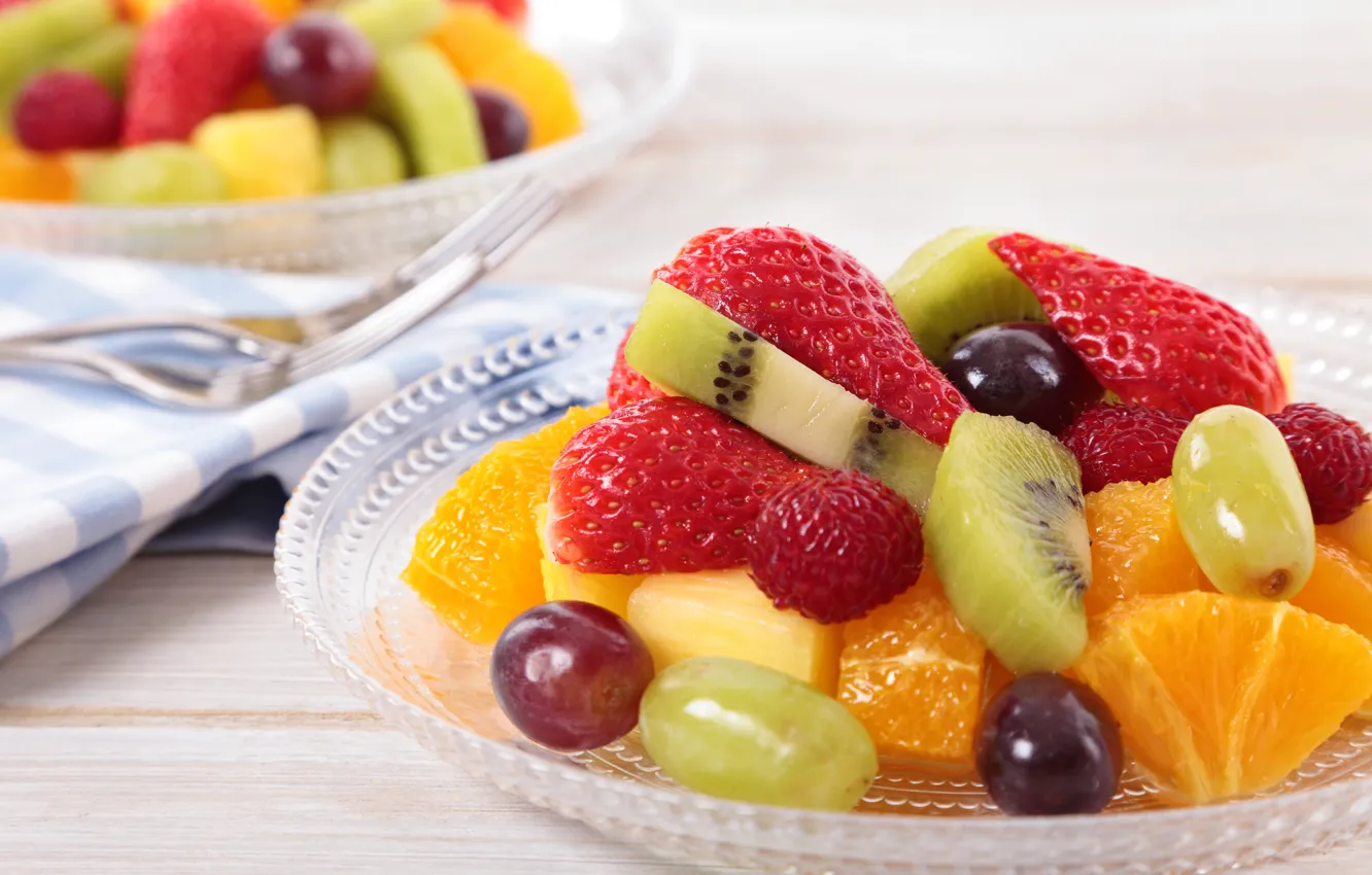 Photo wallpaper berries, orange, kiwi, strawberry, grapes, fruit, fruit salad