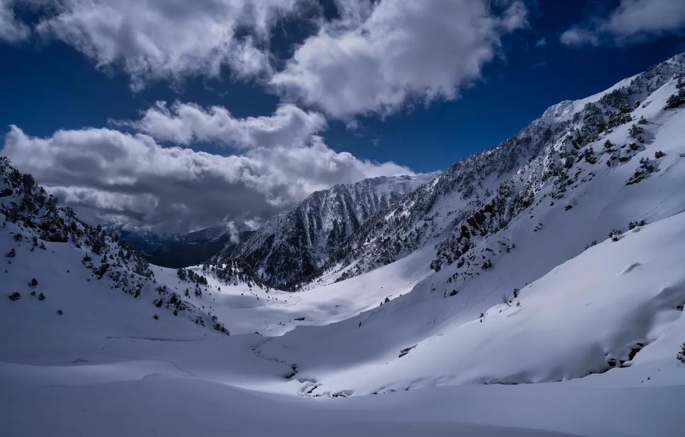 Photo wallpaper clouds, snow, mountains