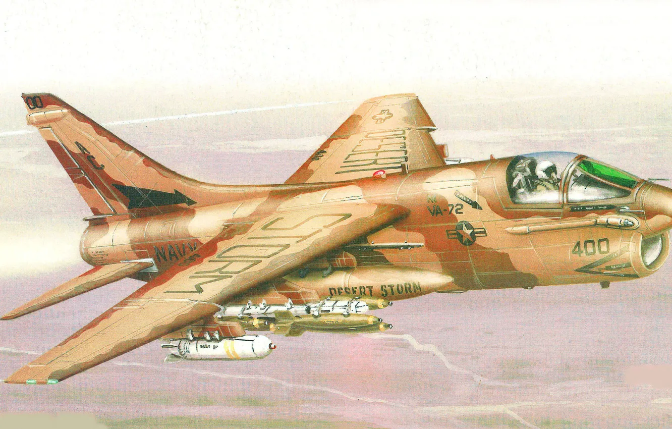Photo wallpaper The plane, USA, Art, US NAVY, Deck attack aircraft, LTV A-7E Corsair II