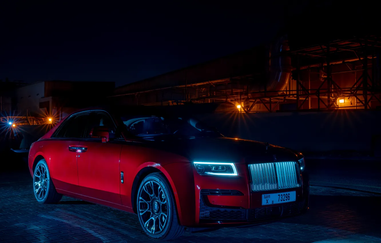 Photo wallpaper Rolls-Royce, Light, Red, Ghost, Road, 2022, Rolls-Royce Black Badge Ghost