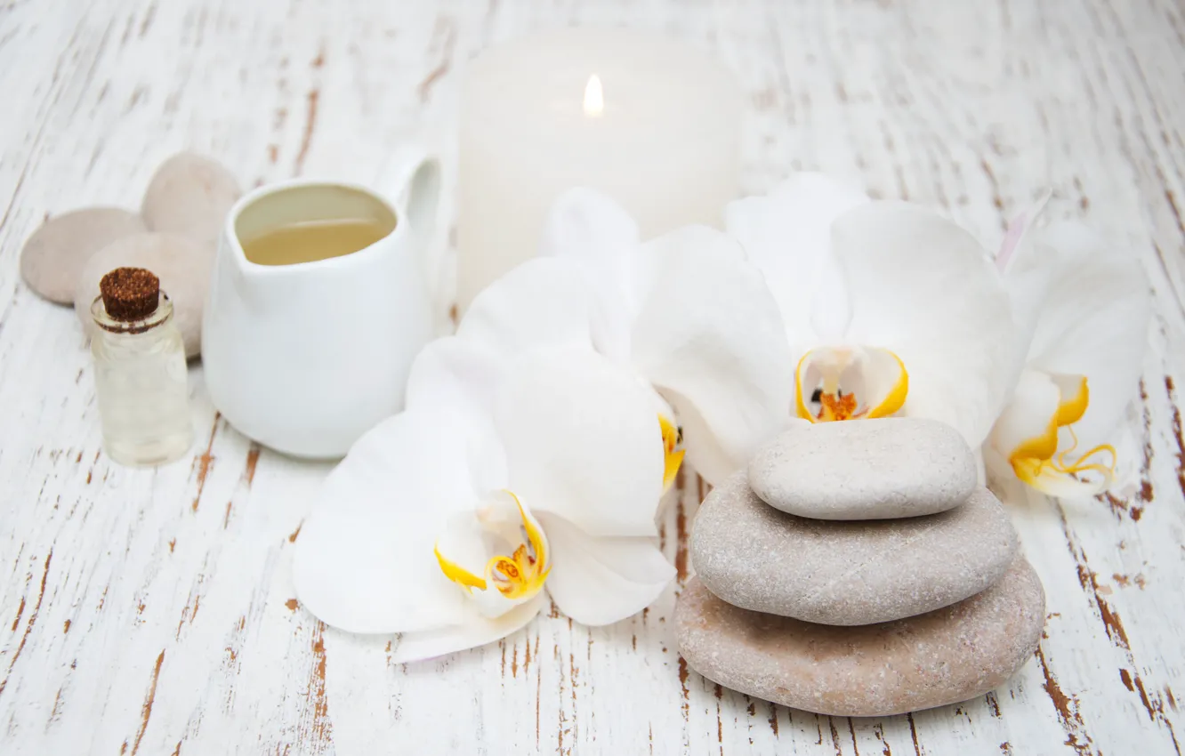 Photo wallpaper stones, candles, orchids, Spa