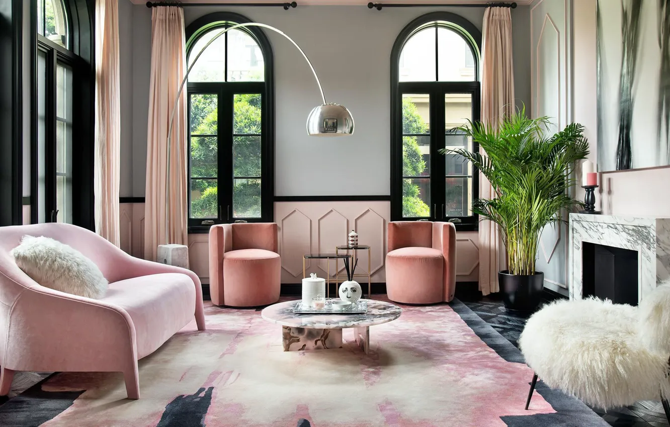 Photo wallpaper design, style, room, China, interior, China, fireplace, living room