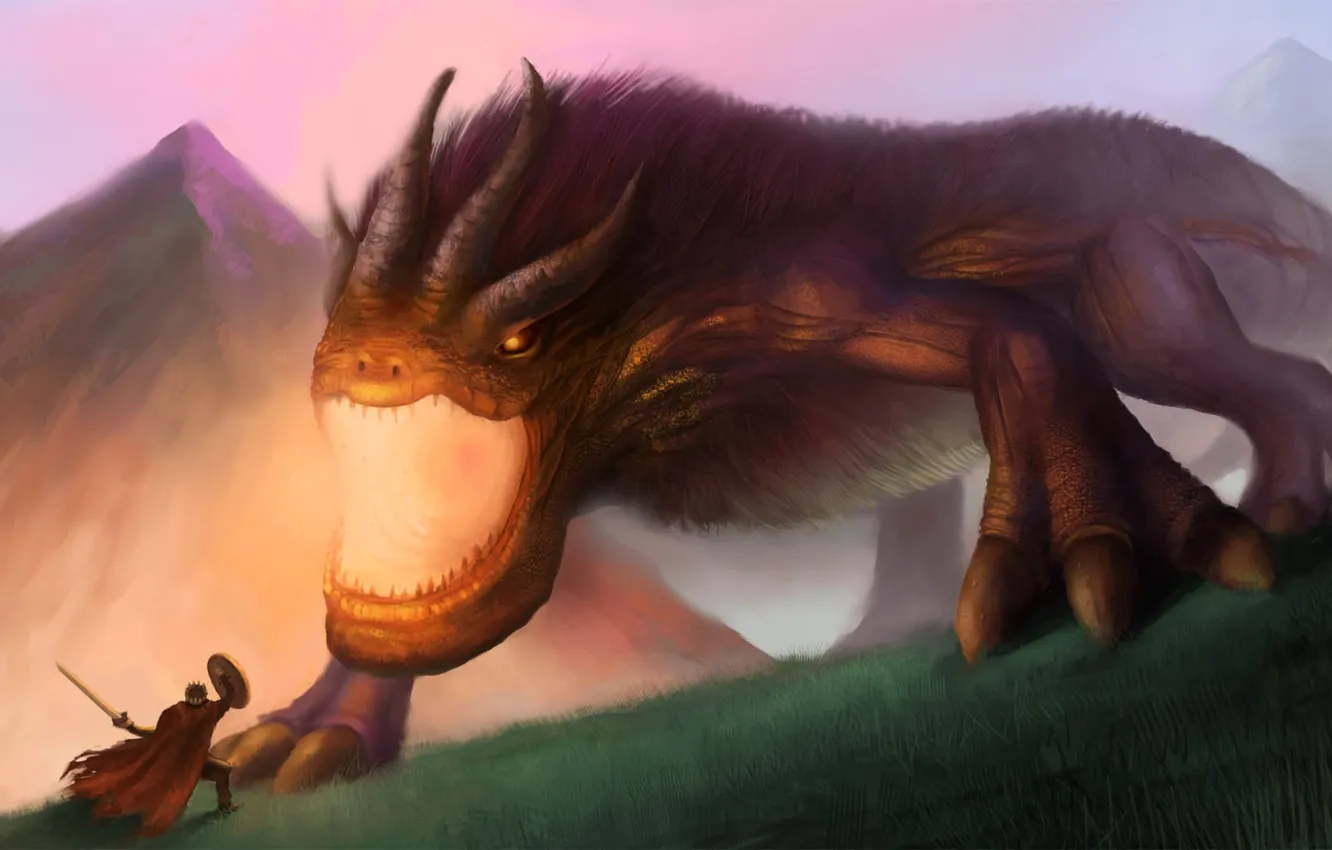 Photo wallpaper people, monster, sword, art, battle