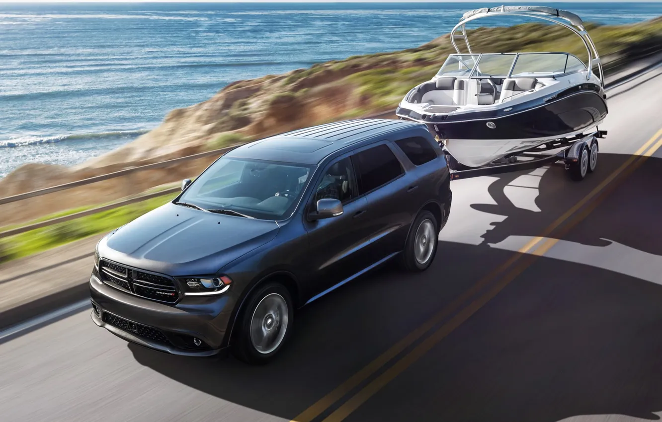 Photo wallpaper road, boat, jeep, boat, Dodge, the trailer, Durango, R/T